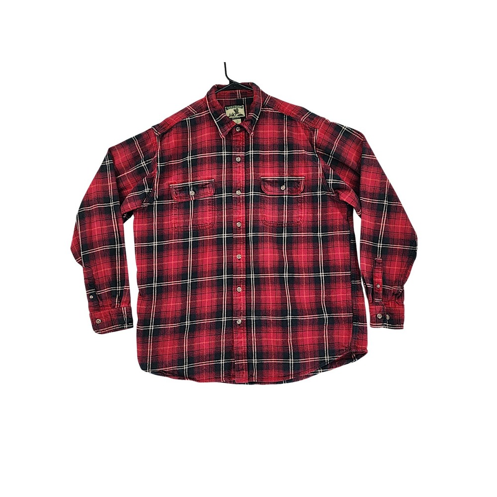 Field & Stream Flannel Shirt XXL Tall Men Heavyweight Red Black Plaid Button Vtg
